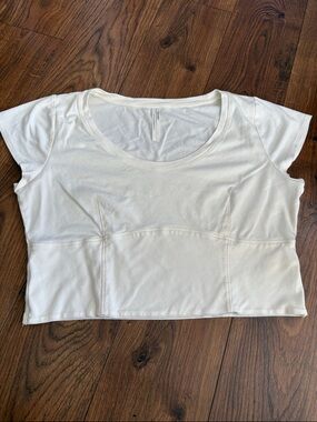Anthropologie Off  White Scoop-Neck Cropped Tee